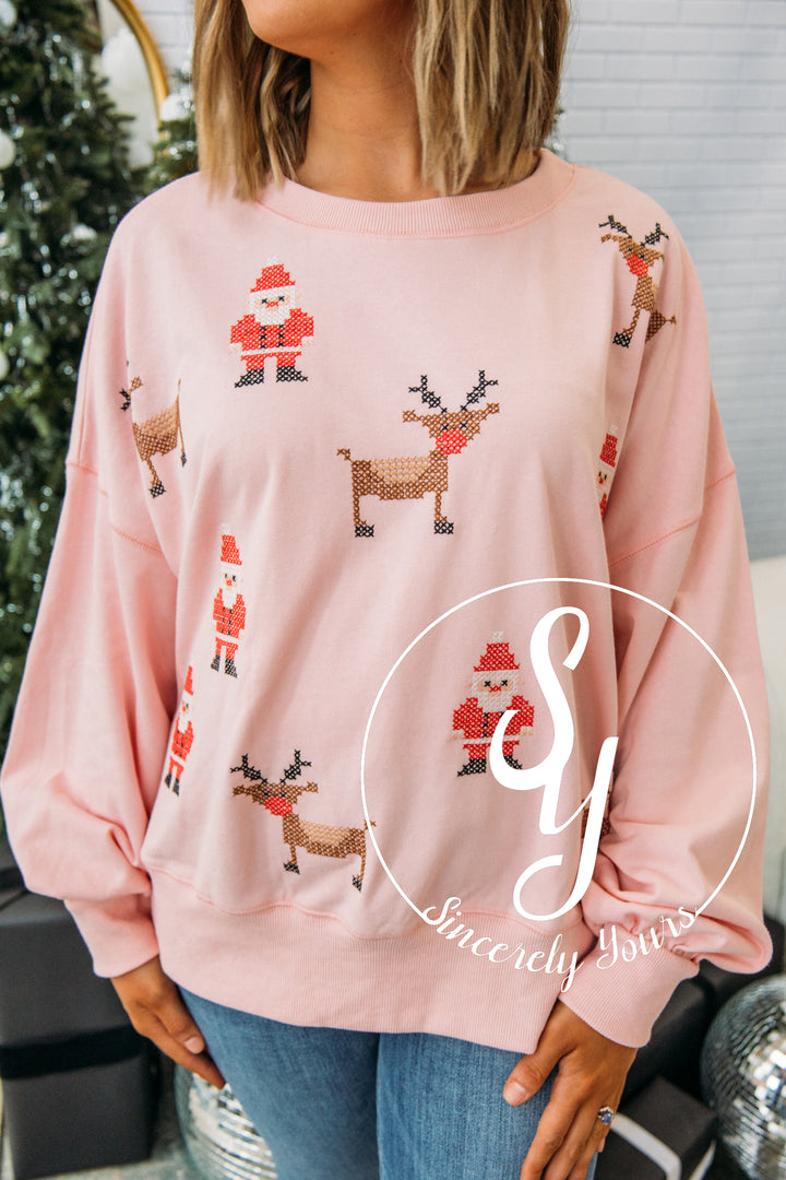 Stitched Christmas Top - Dusty Pink