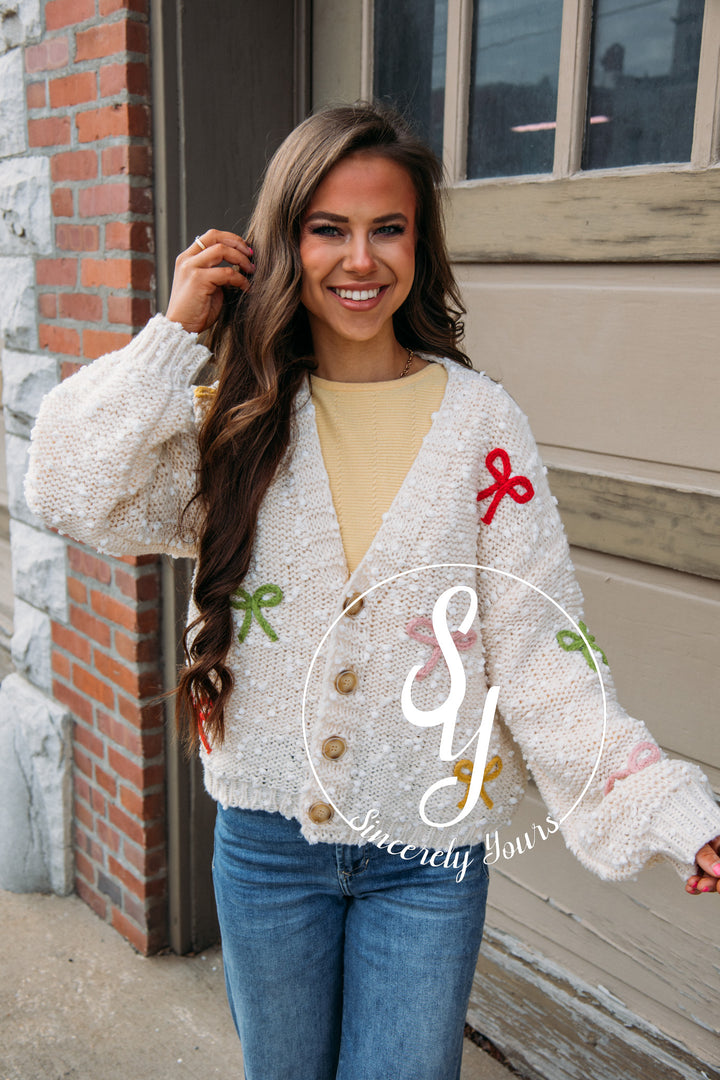 Buttons & Bows Cardigan - Ivory