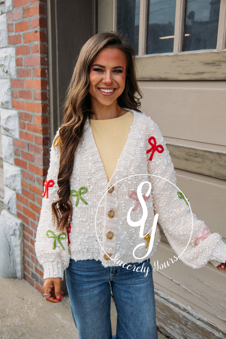 Buttons & Bows Cardigan - Ivory