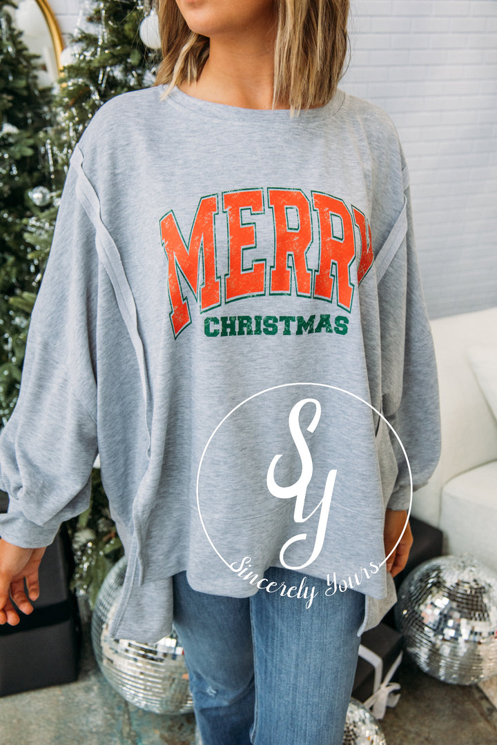 Merry Christmas Oversized Crewneck- Gray