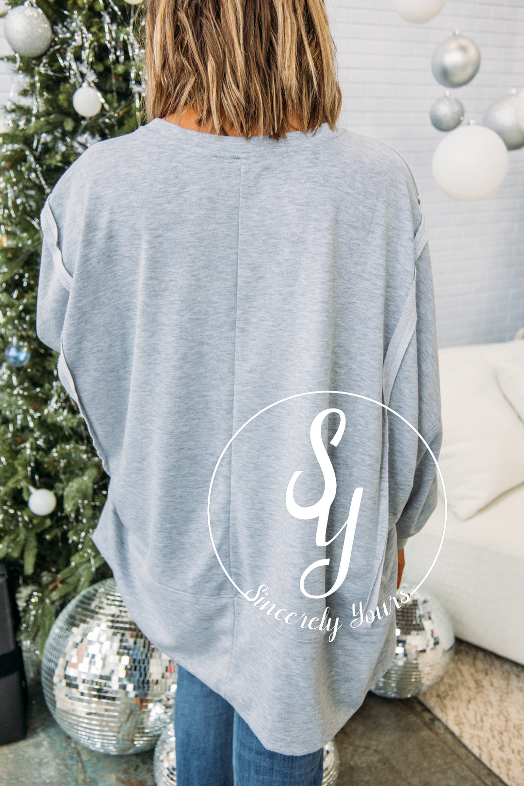 Merry Christmas Oversized Crewneck- Gray