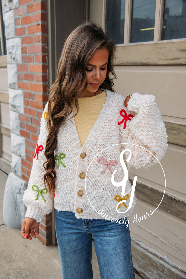 Buttons & Bows Cardigan - Ivory