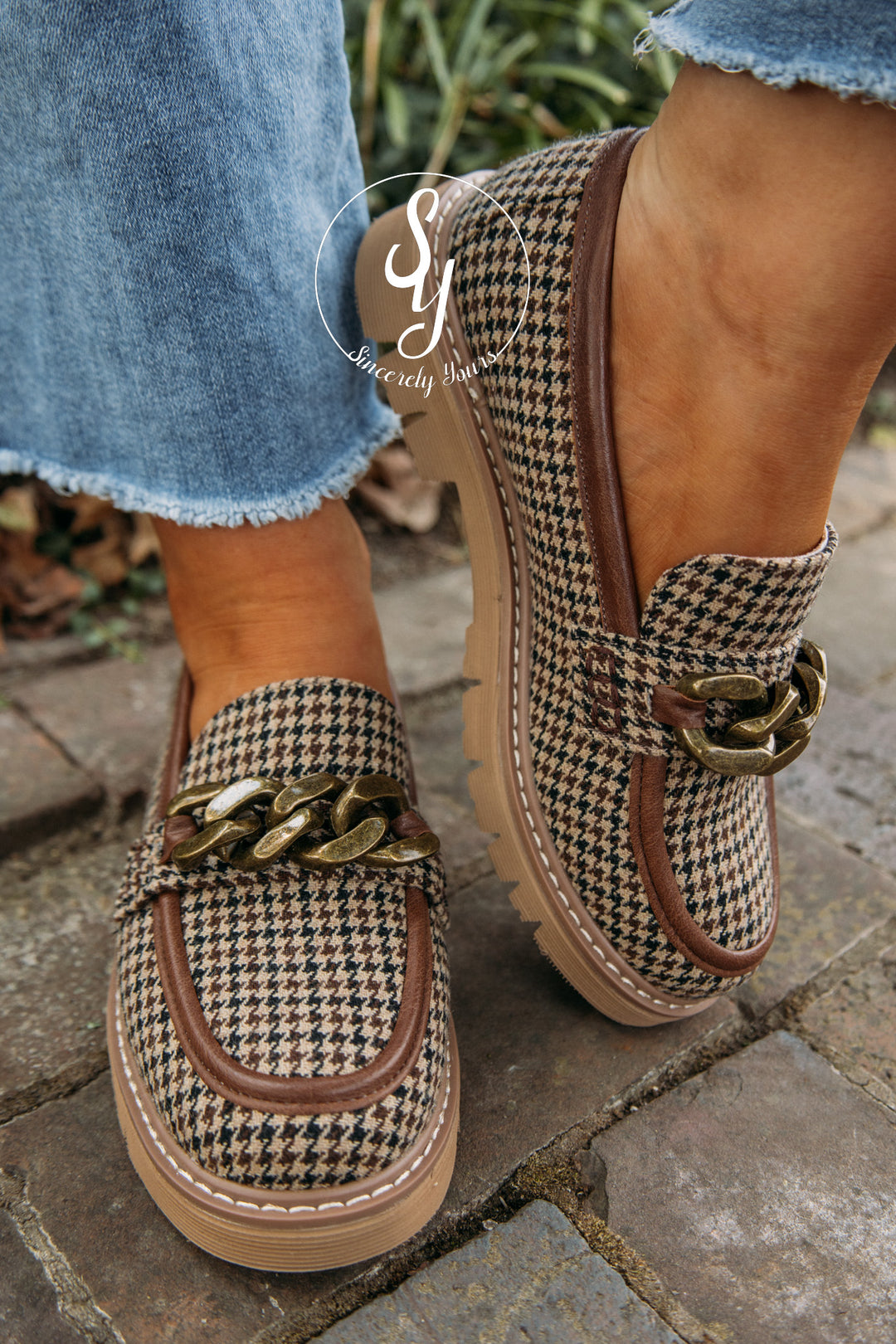 Sienna Loafer- Brown Tan Houndstooth