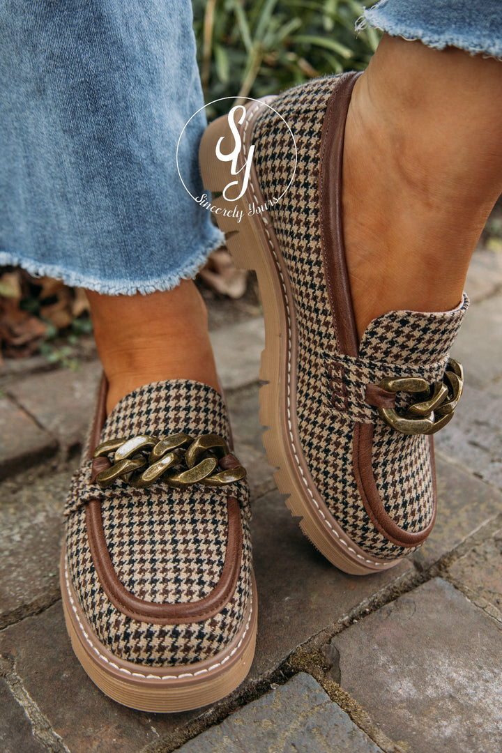 Sienna Loafer- Brown Tan Houndstooth