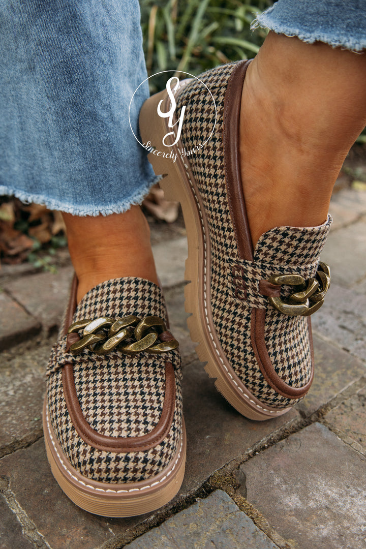 Sienna Loafer- Brown Tan Houndstooth