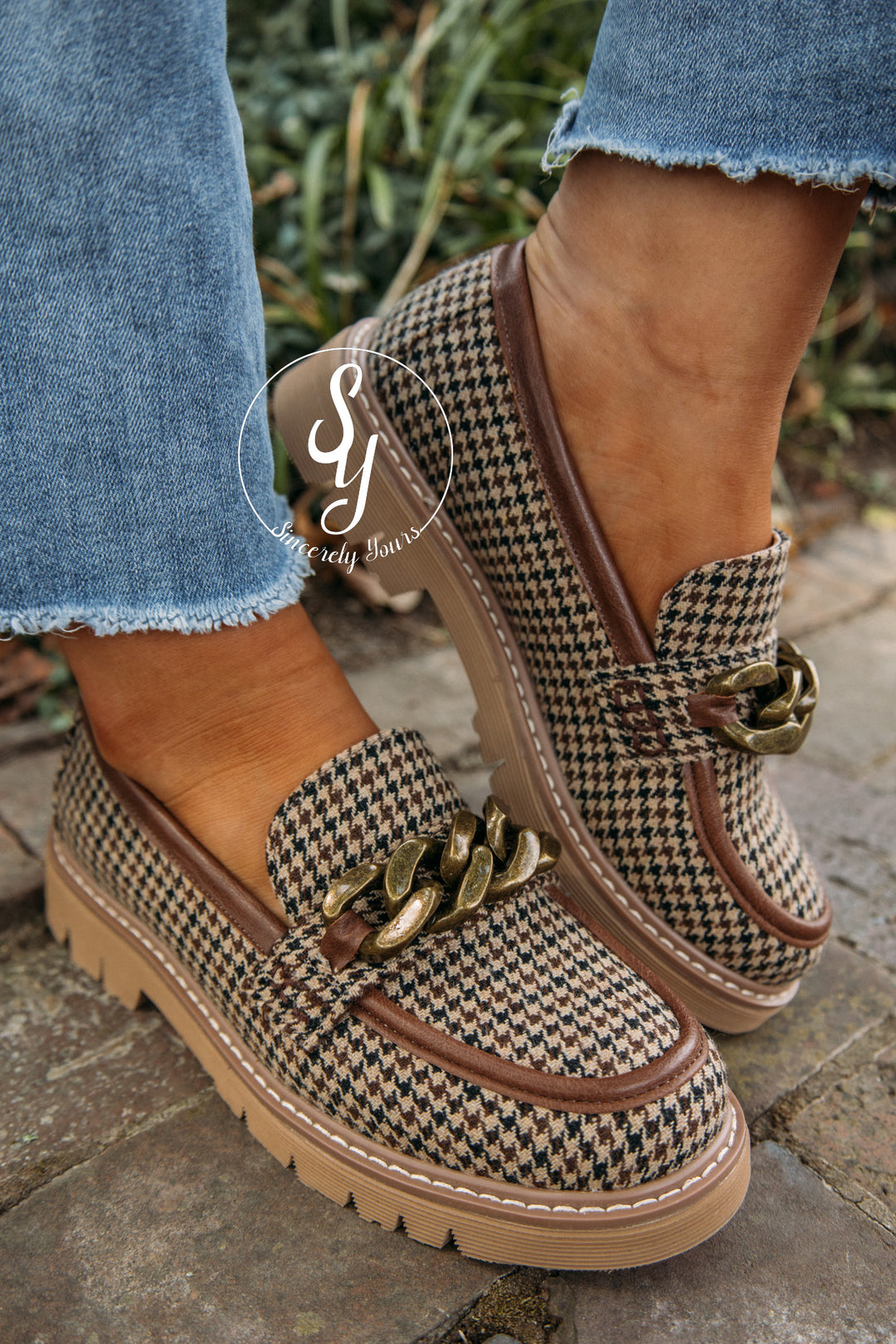 Sienna Loafer- Brown Tan Houndstooth