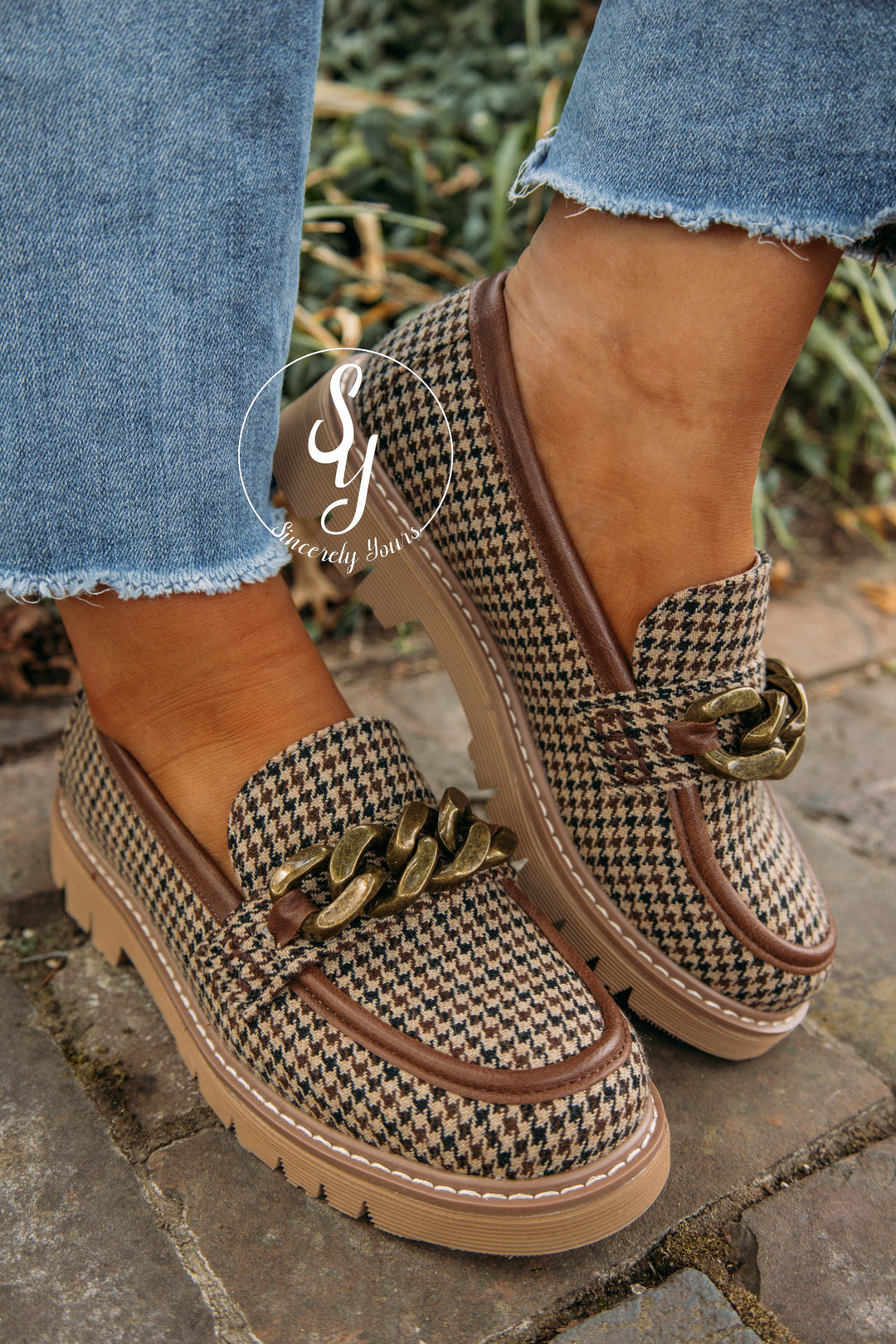 Sienna Loafer- Brown Tan Houndstooth