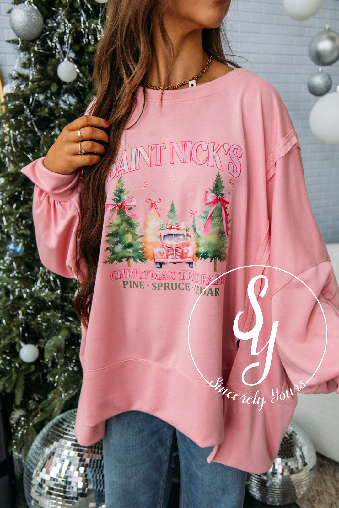 Christmas Tree Crewneck - Pink