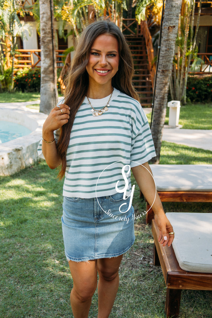 Courtyard Moment Crop Top- Sage/Cream