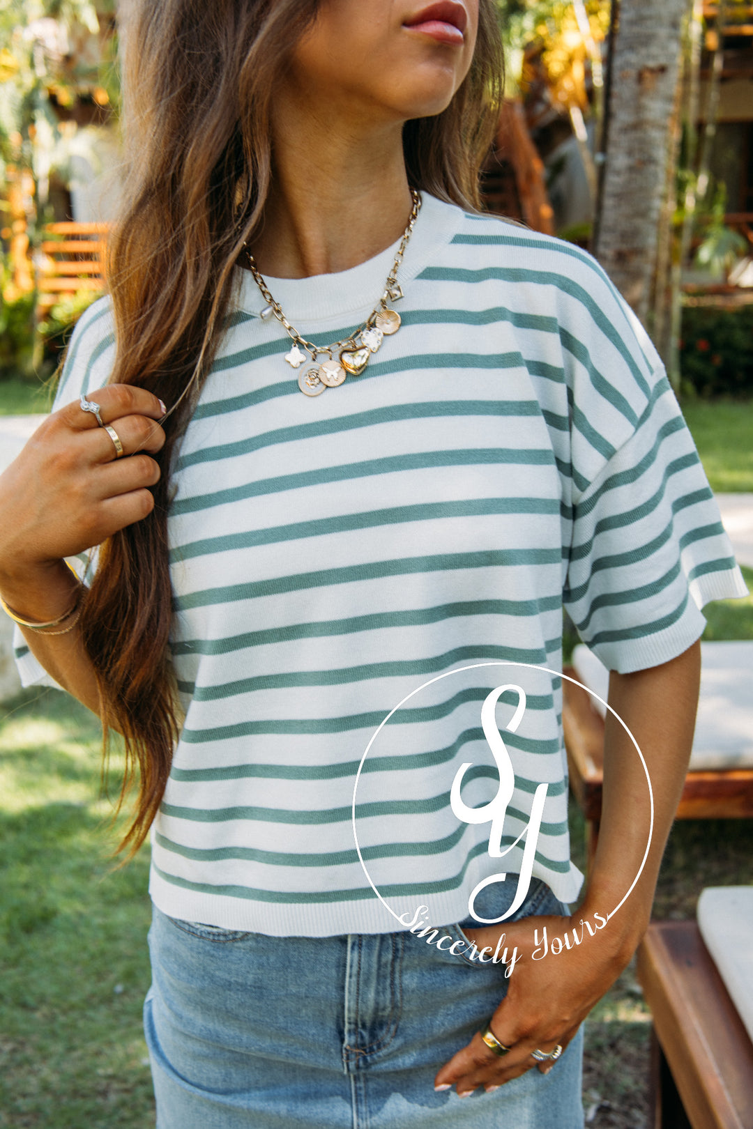 Courtyard Moment Crop Top- Sage/Cream