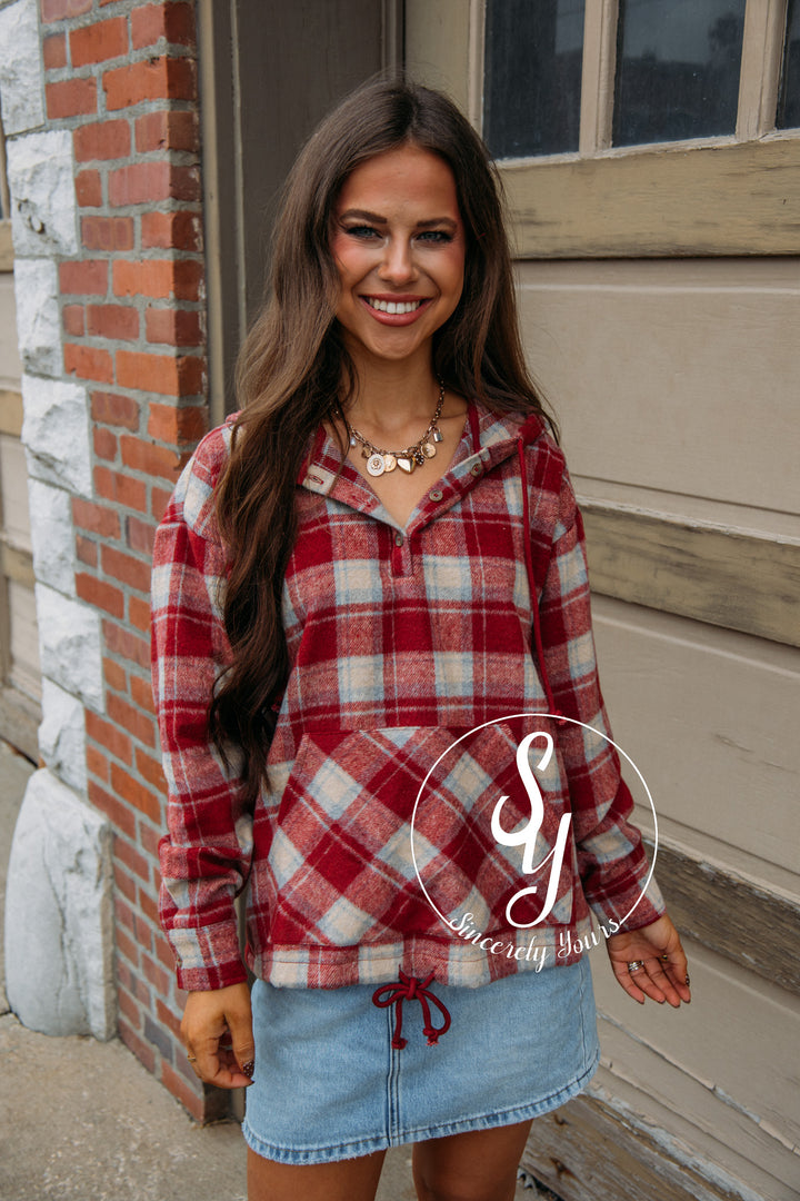 Cozy Flannel Pullover - Brick Red