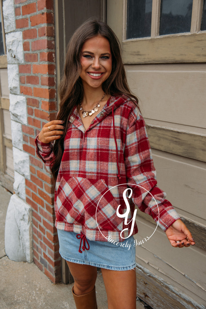 Cozy Flannel Pullover - Brick Red