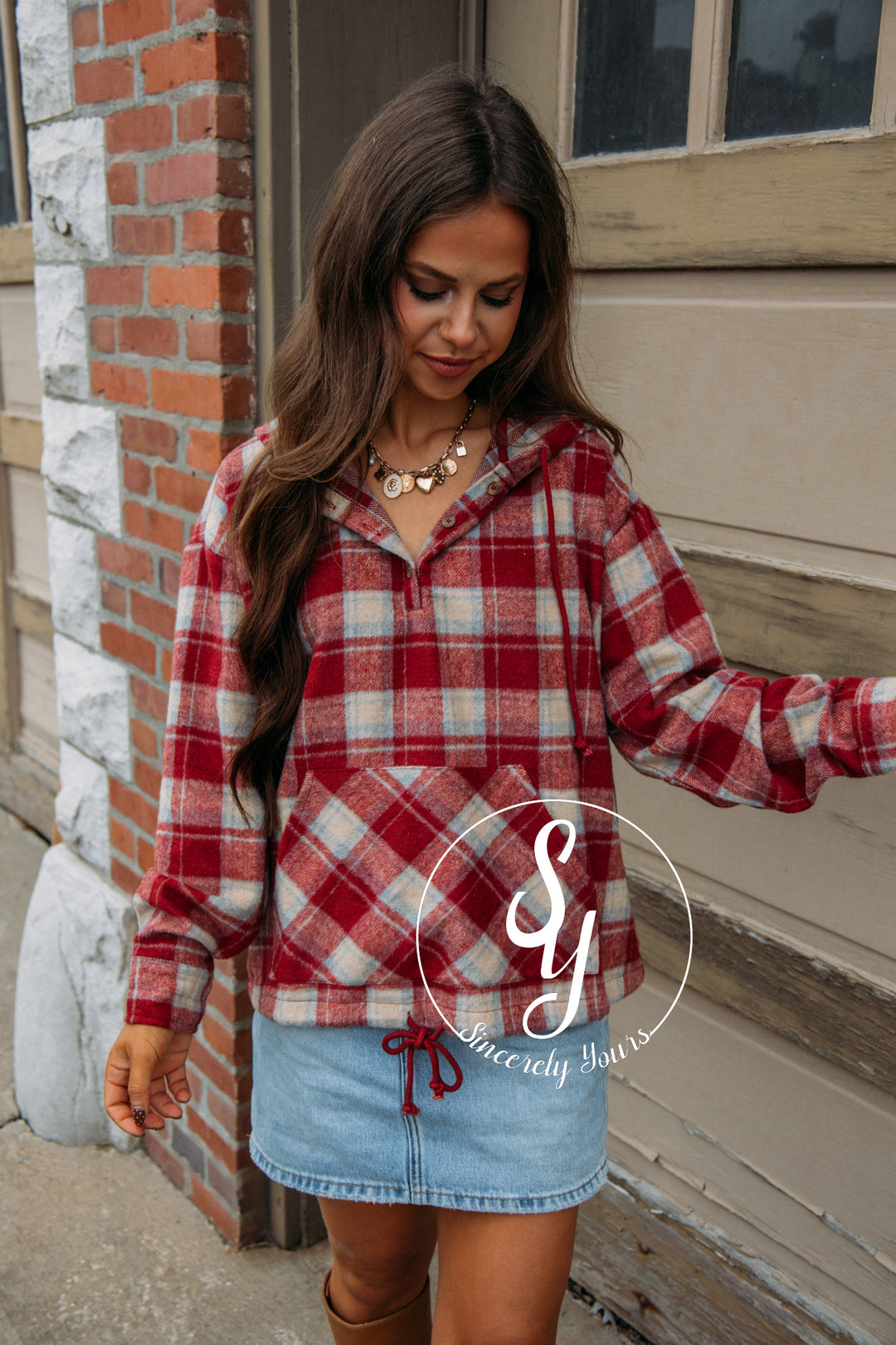 Cozy Flannel Pullover - Brick Red