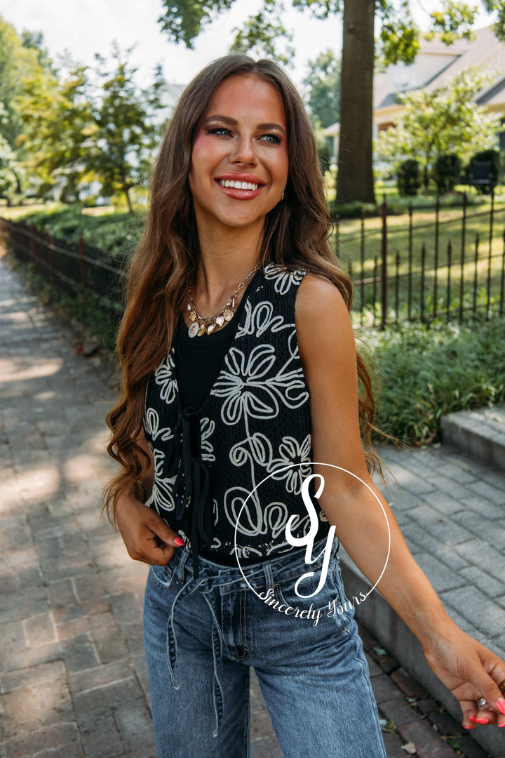 Give Me Flowers Vest- Black