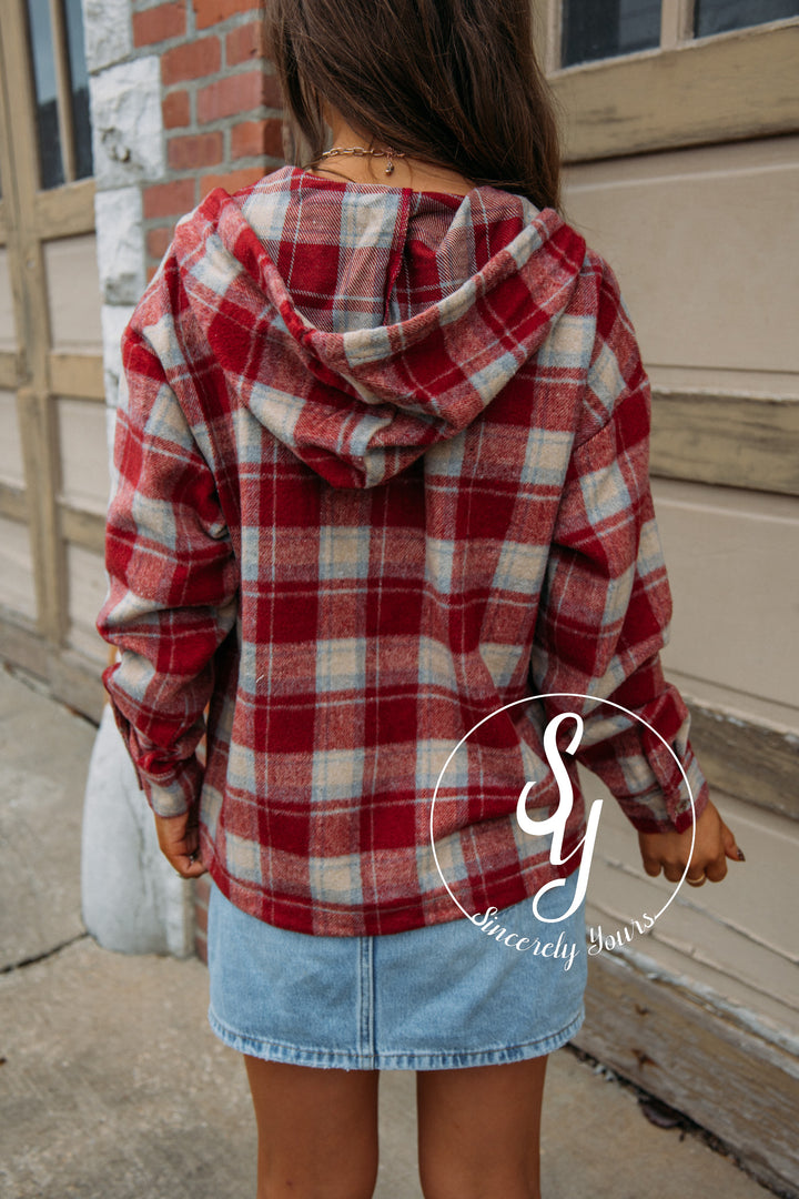 Cozy Flannel Pullover - Brick Red