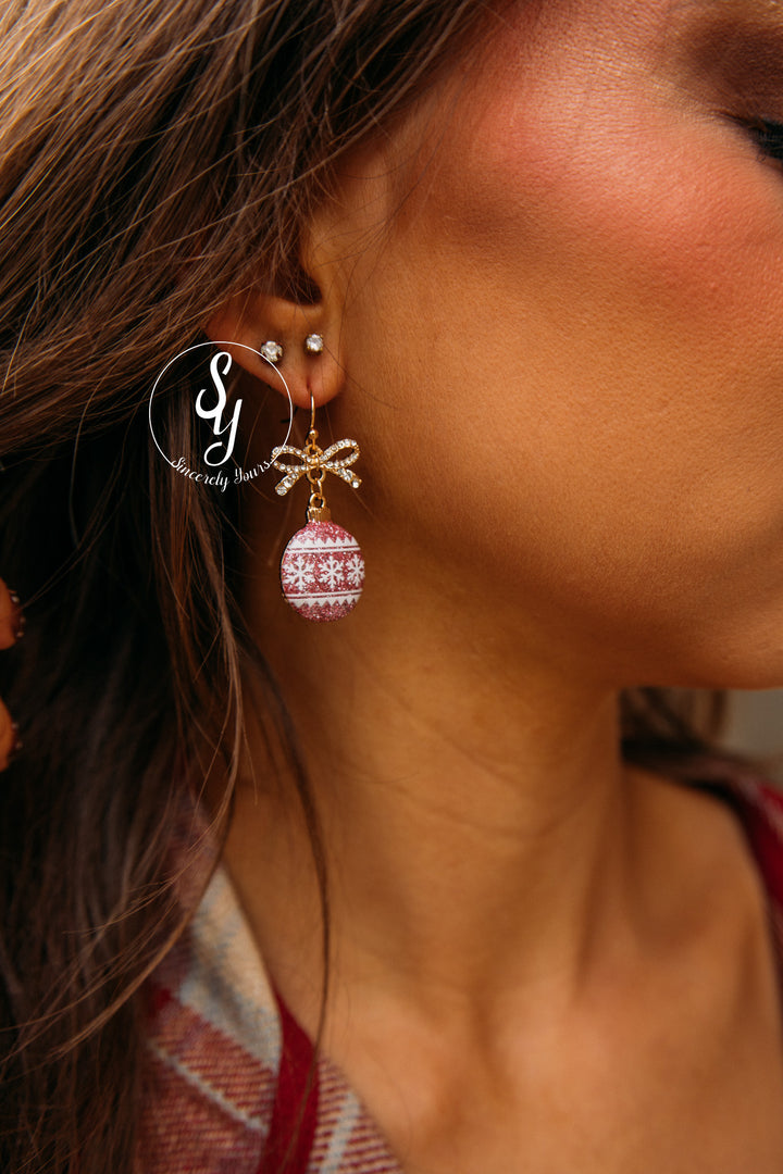 Glitter and Bows Earrings - Gold/Pink & White Glitter