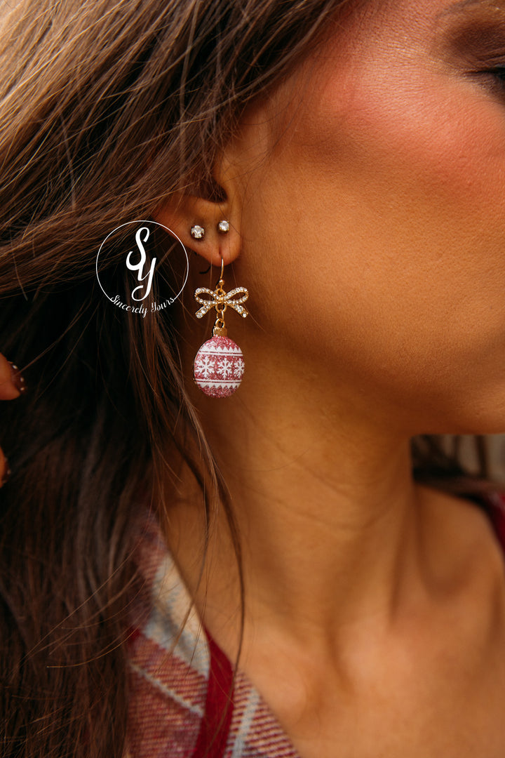 Glitter and Bows Earrings - Gold/Pink & White Glitter