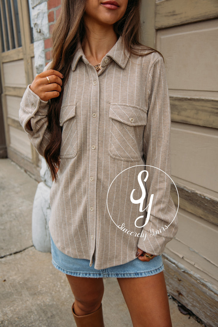 Stripe Love Button Up - Ivory/Camel