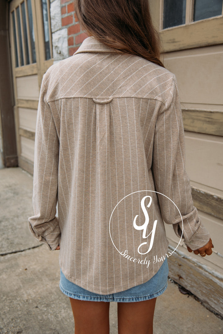 Stripe Love Button Up - Ivory/Camel