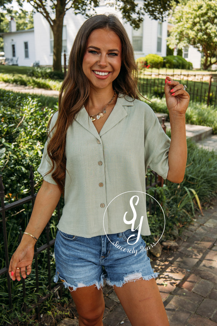 Statement Time Top- Light Olive