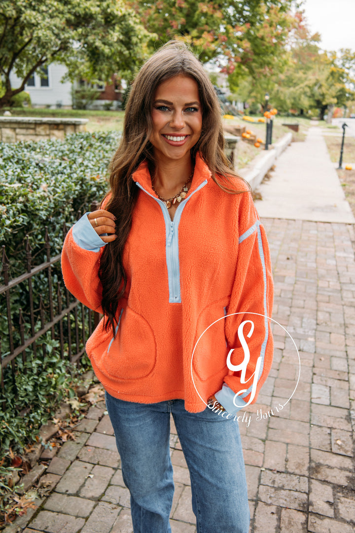 Rest And Love Pullover - Coral/Blue