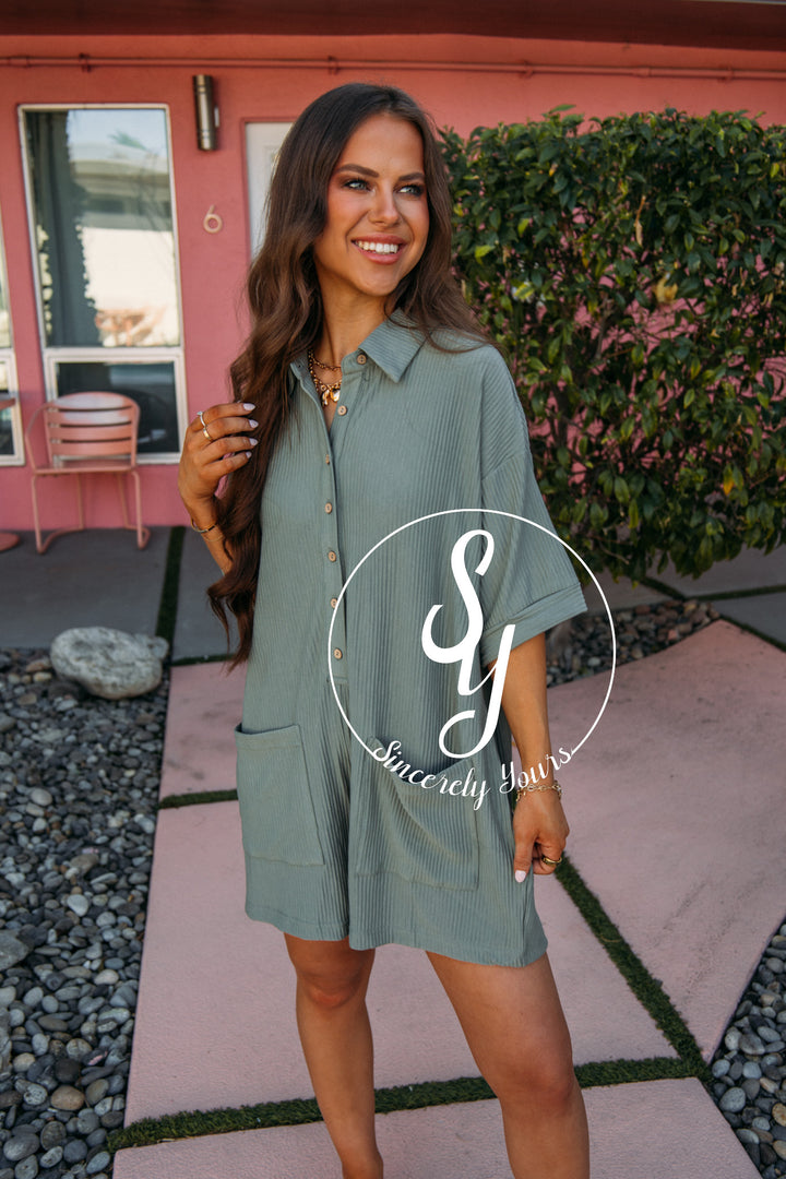 Express It All Romper- Ash Olive