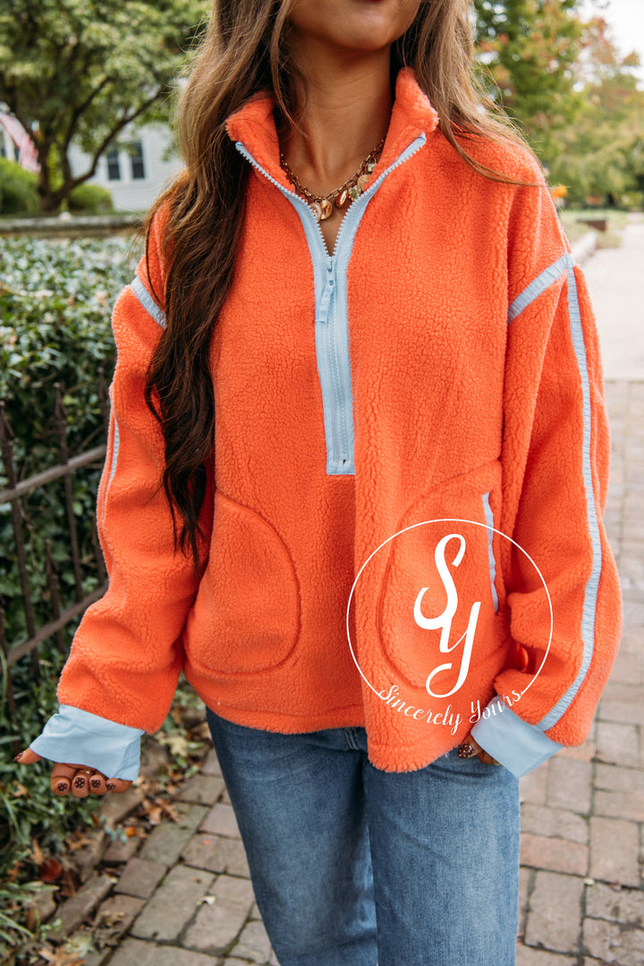 Rest And Love Pullover - Coral/Blue