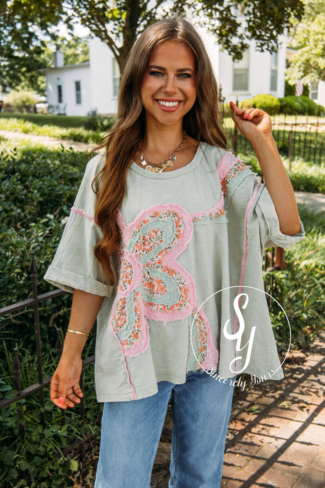 Flower Picks You Top- Lt Sage