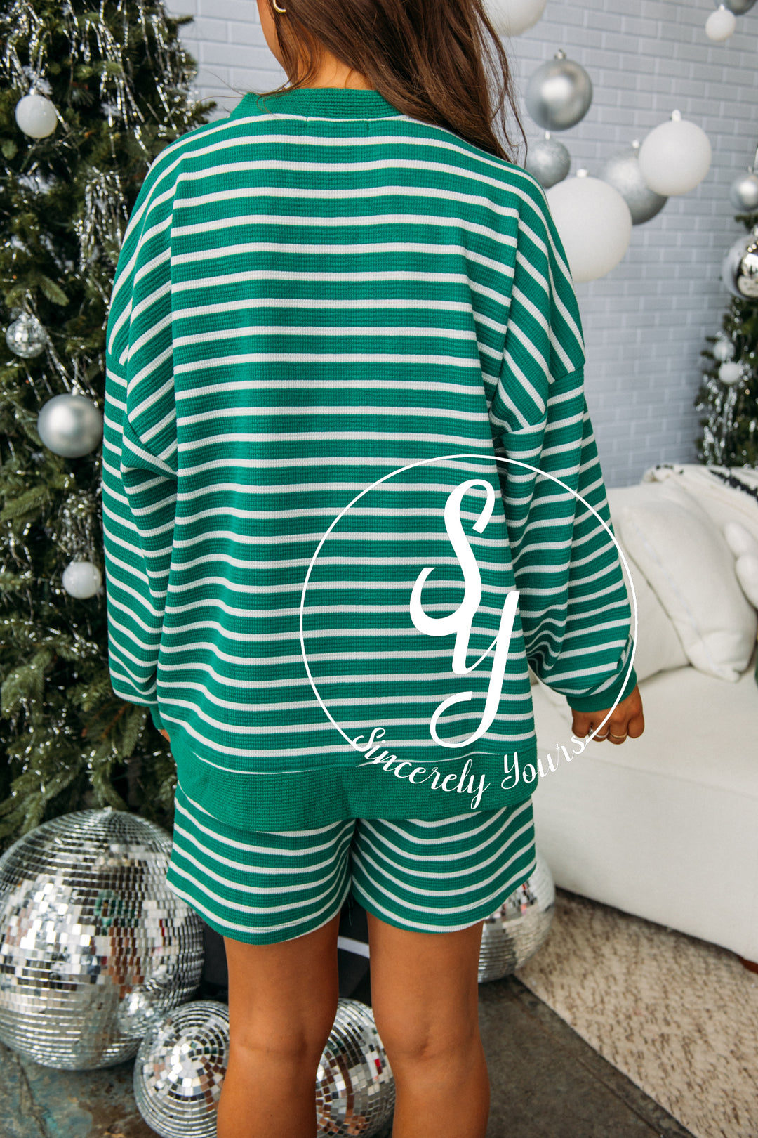 Merry Striped Pajama Set - Green