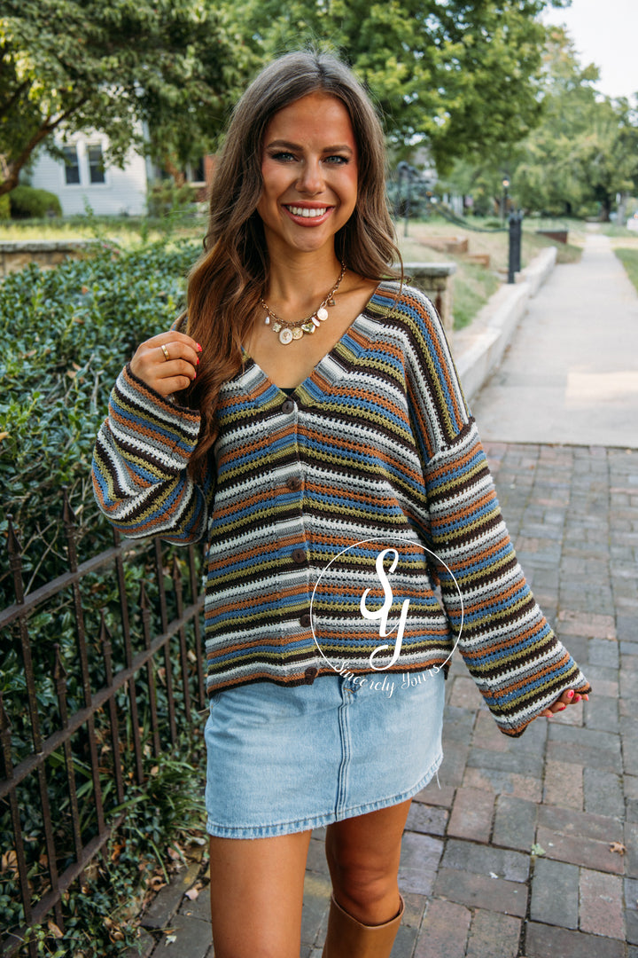Sweet Stripes Sweater- Brown Multi