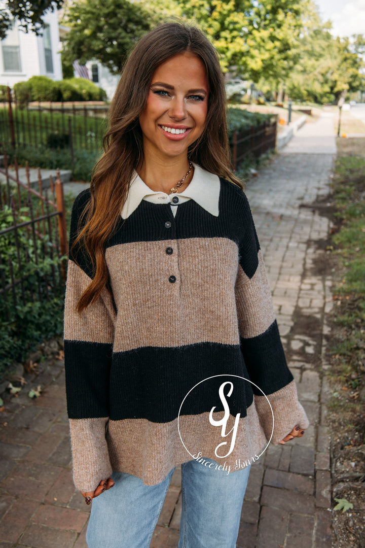 Big Stripe Moment Sweater- Khaki