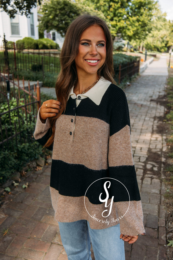 Big Stripe Moment Sweater- Khaki