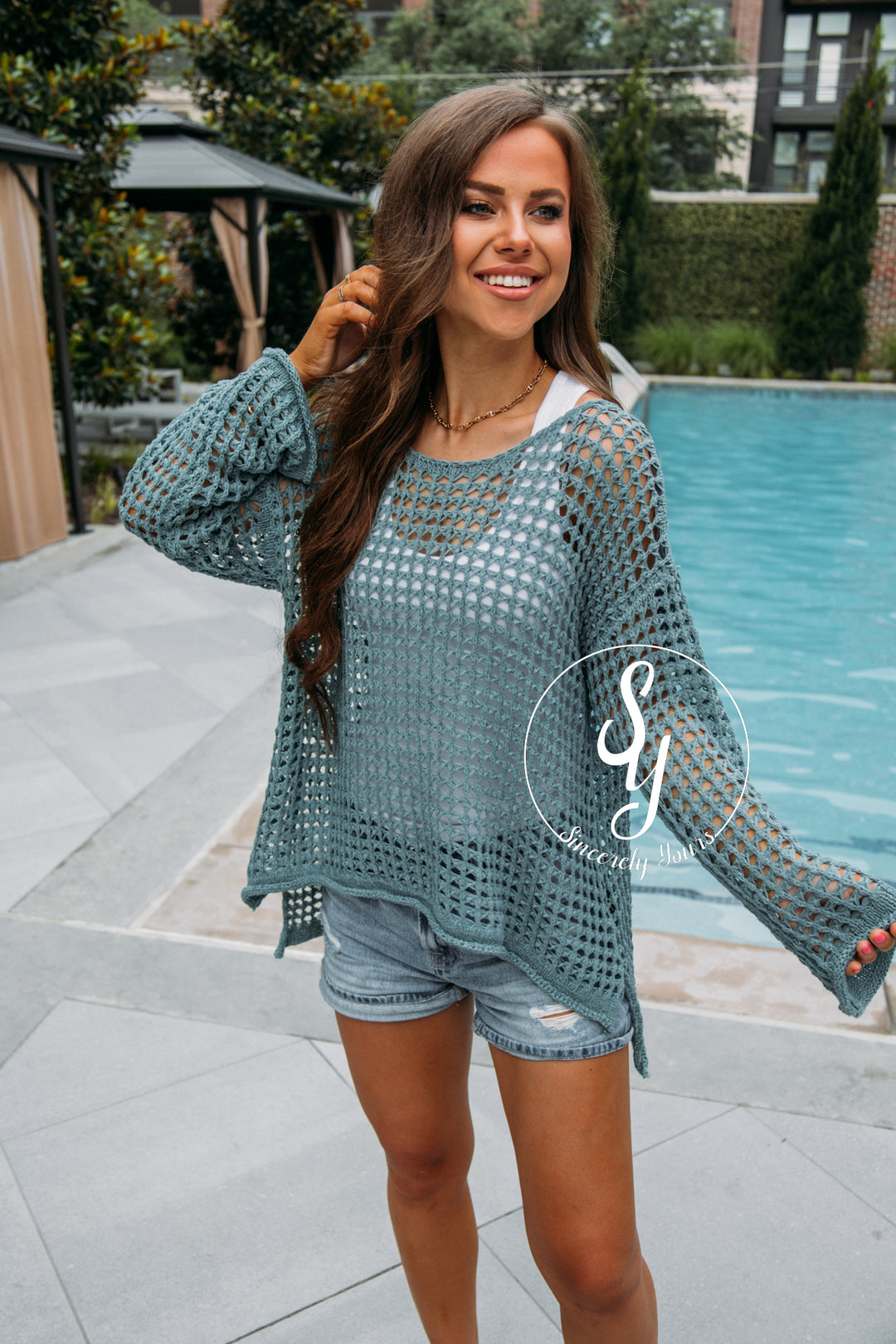 Poolside Top - Dusty Teal