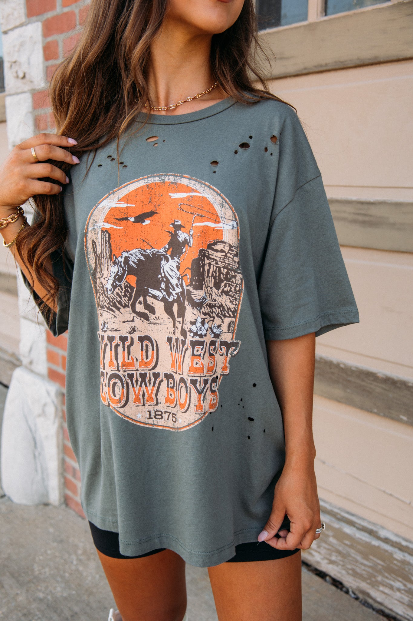 Load image into Gallery viewer, Distressed Wild West Cowboys Tee - Olive
