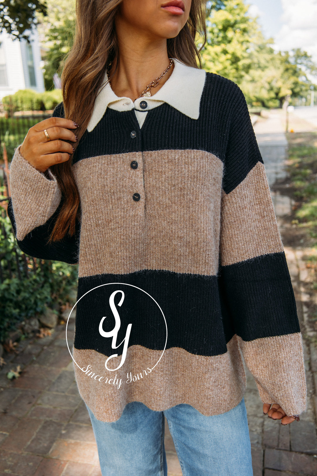 Big Stripe Moment Sweater- Khaki