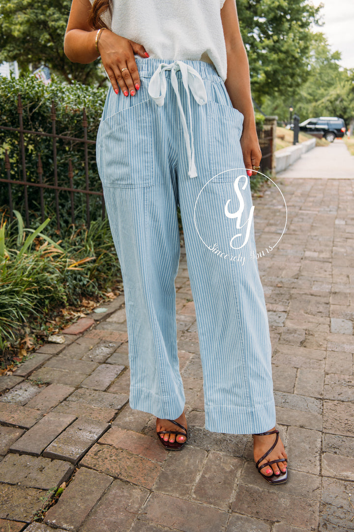 Yacht Party Stripe Pants- Light Blue Stripe