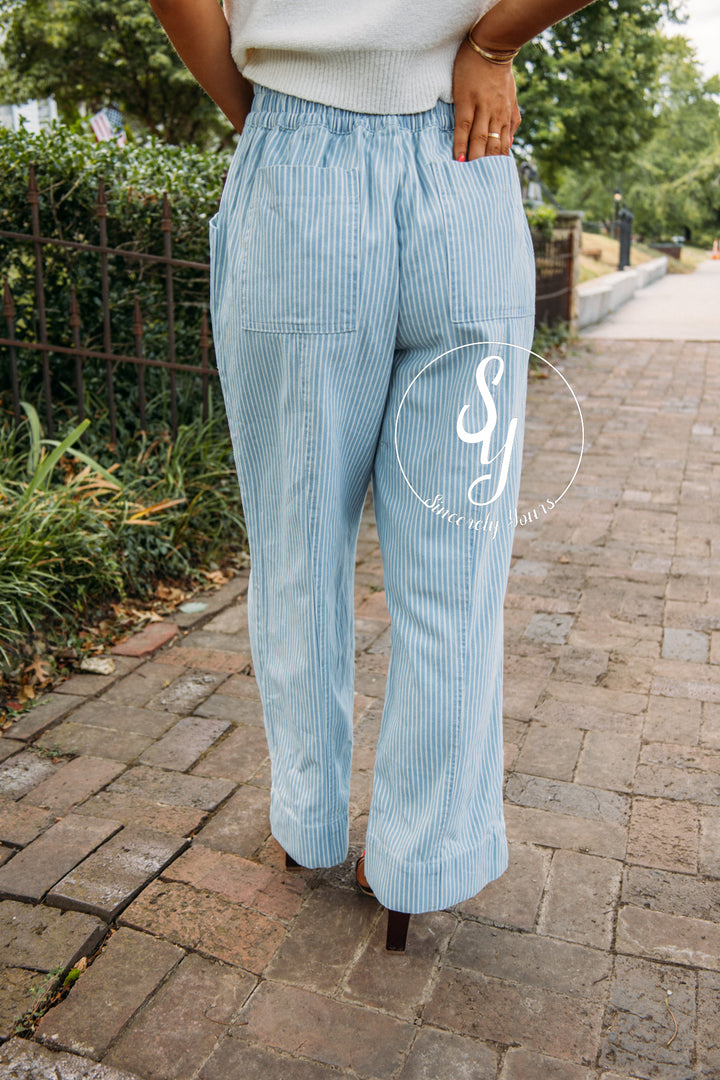Yacht Party Stripe Pants- Light Blue Stripe