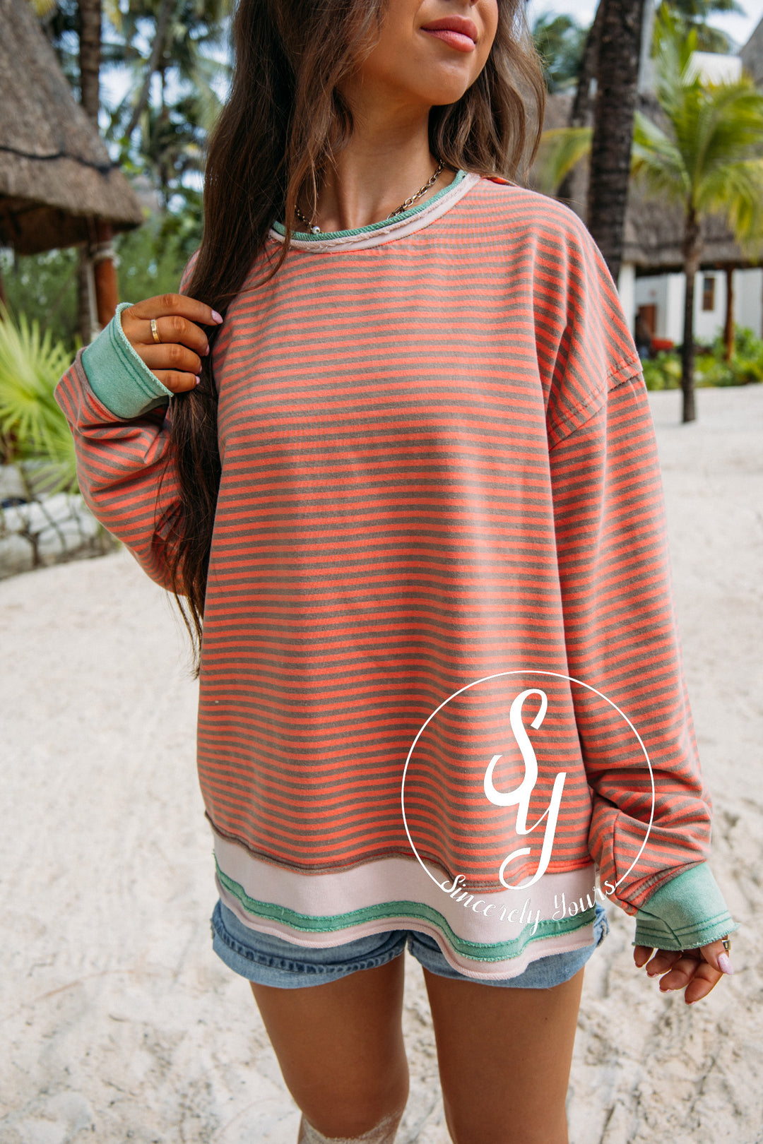Lovely Stripes Top - Coral Grey