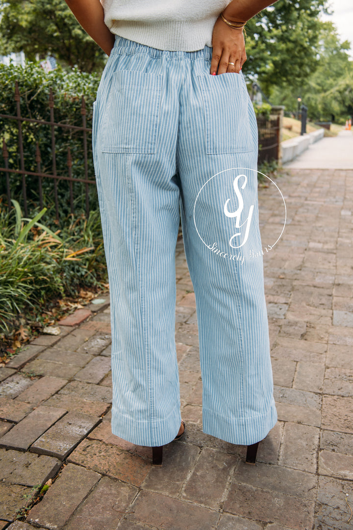 Yacht Party Stripe Pants- Light Blue Stripe
