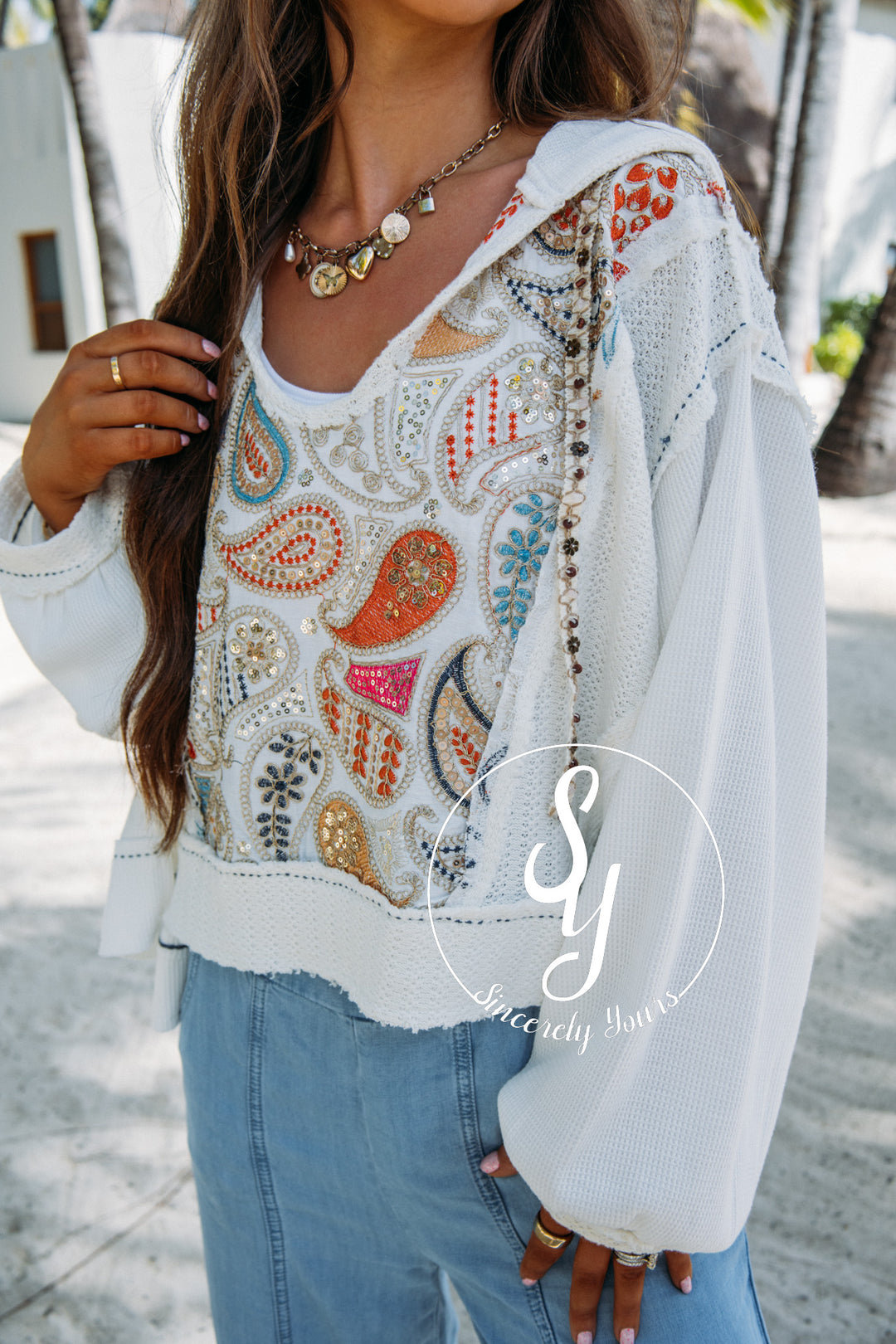 Paisley Sequin Top - Ivory
