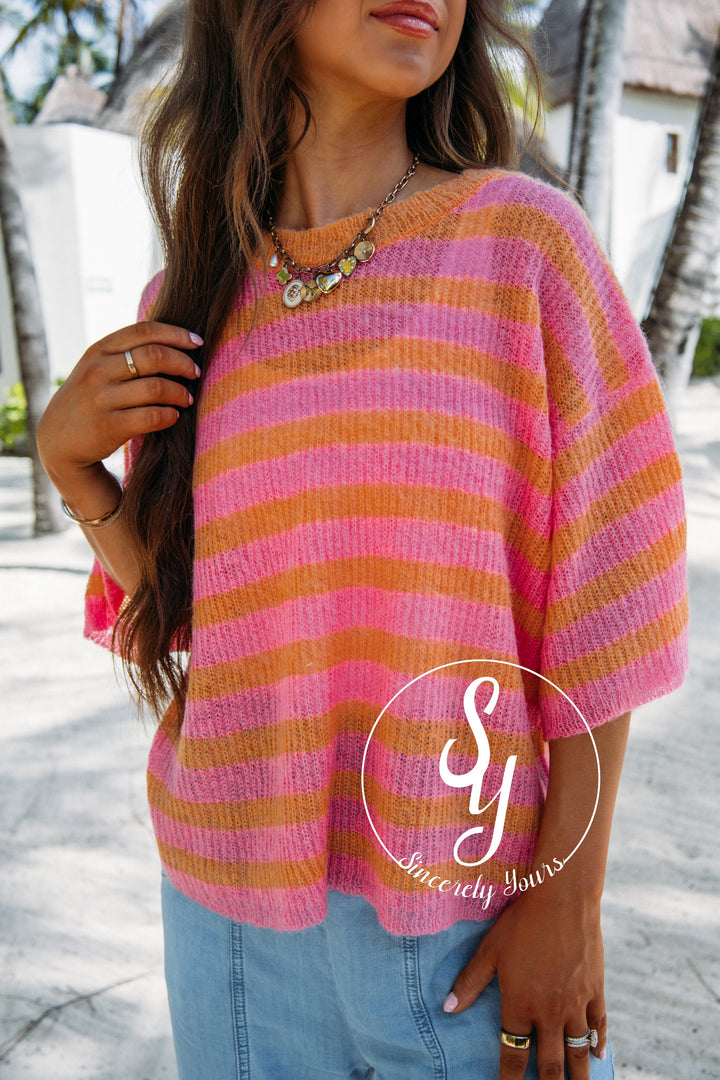 Sunny Stripe Sweater - Orange/Pink