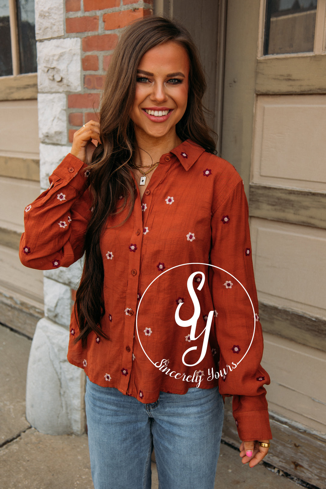 Smell The Flowers Blouse- Burnt Sienna