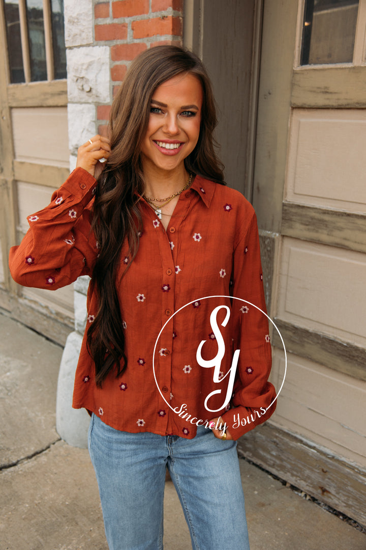 Smell The Flowers Blouse- Burnt Sienna