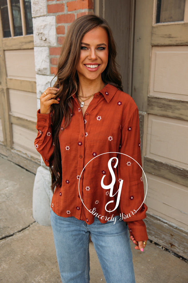 Smell The Flowers Blouse- Burnt Sienna