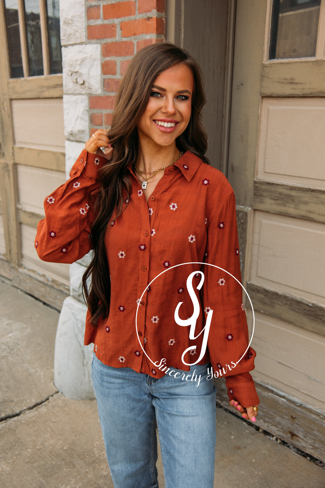 Smell The Flowers Blouse- Burnt Sienna