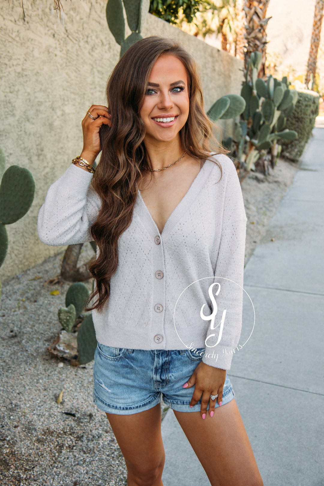 Barefoot Dreams: CozyChic Lite Diamond Pointelle Cardigan Chai