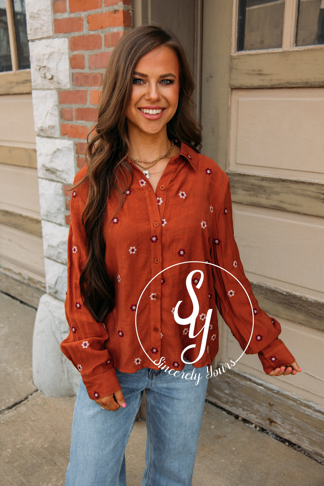 Smell The Flowers Blouse- Burnt Sienna