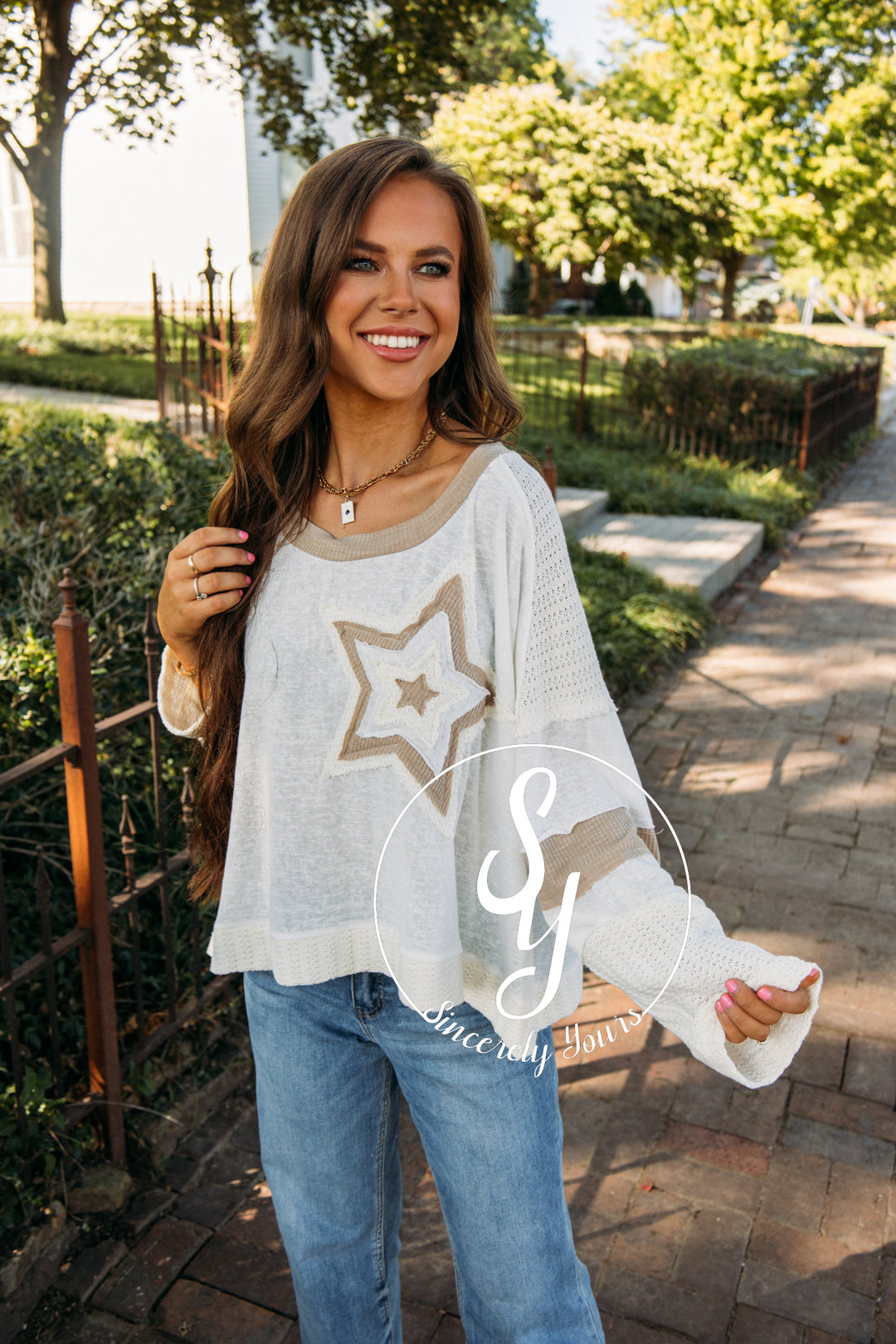 Fallin Stars Top- Ivory Multi