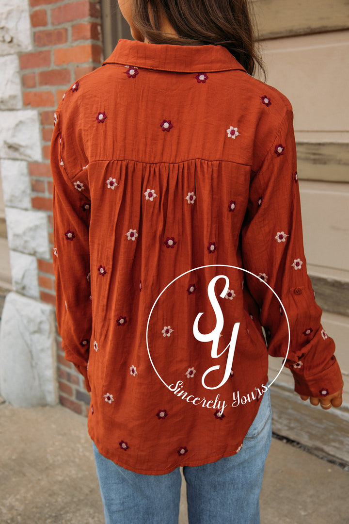 Smell The Flowers Blouse- Burnt Sienna