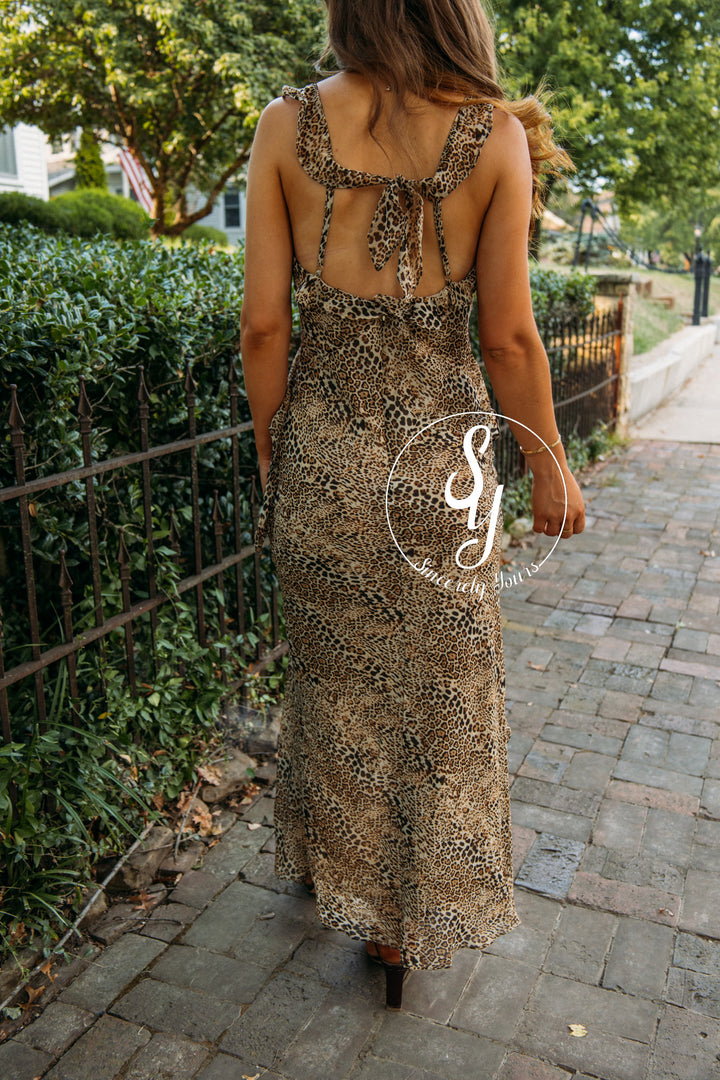 Slinky Leopard Dress- Sandstone Brown